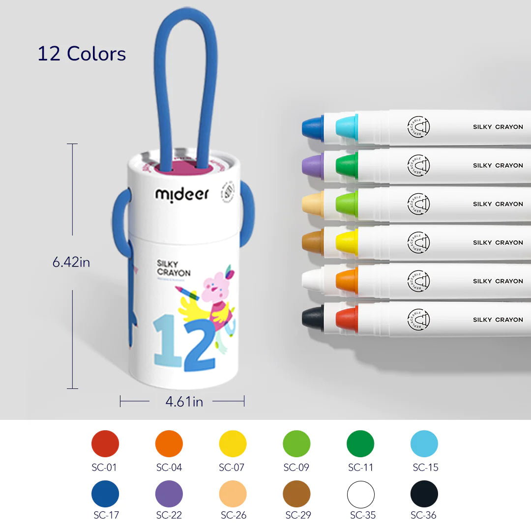 Mideer Silky Crayons - Colorful Bucket 12  Colors