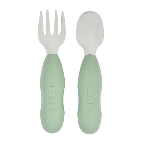 Beaba Set of 2 Stainless Steel Pre Cutlery - Sage Green