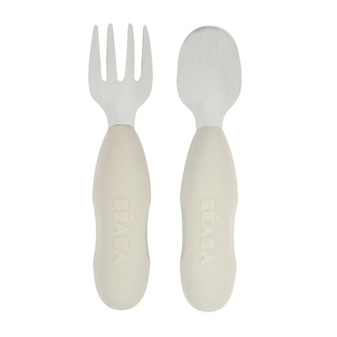 Beaba Set of 2 Stainless Steel Pre Cutlery - Velvet Grey