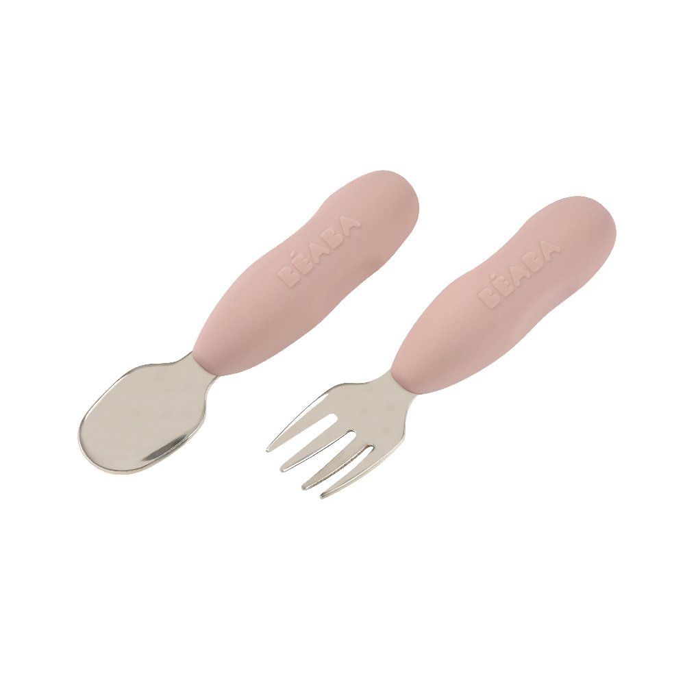 Beaba Set of 2 Stainless Steel Pre-Cutleries - Cotton Candy