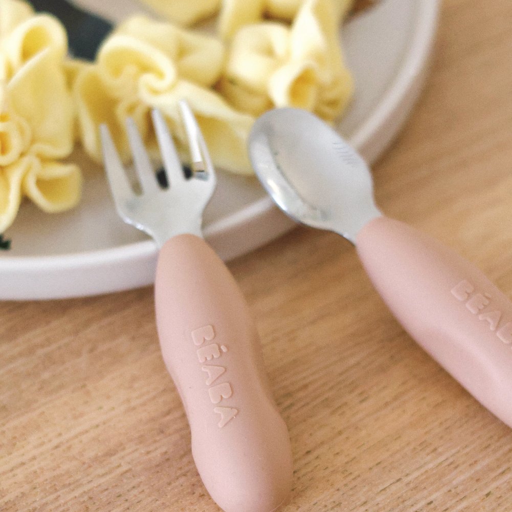 Beaba Set of 2 Stainless Steel Pre-Cutleries - Cotton Candy