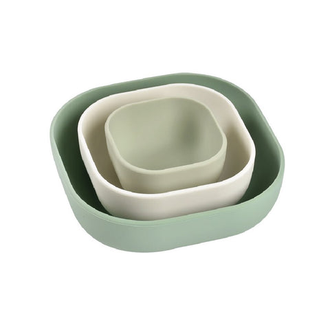 Beaba Set of 3 Silicone Stackable Bowls (Frosty Green/Cotton/Misty Green)