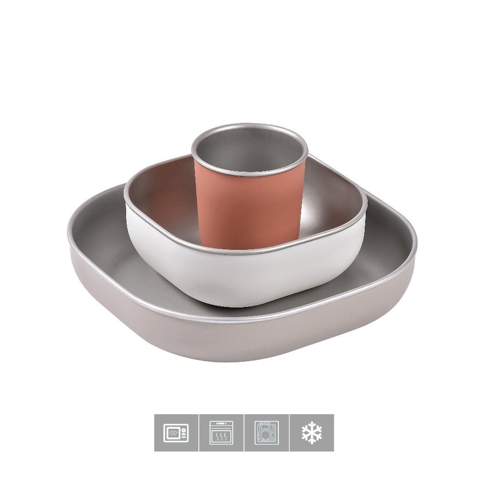 Beaba Microwave Safe Stainless Steel Meal Set - Terracotta