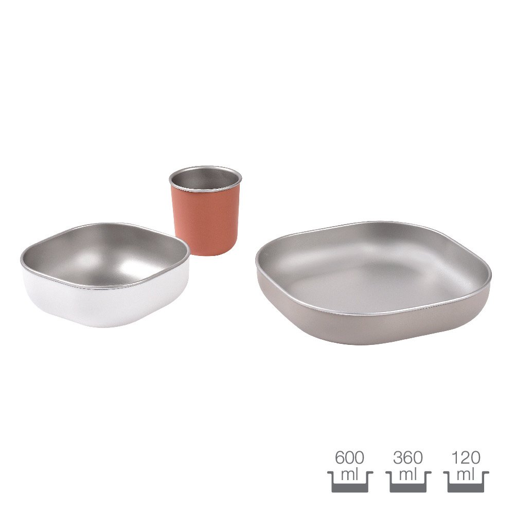 Beaba Microwave Safe Stainless Steel Meal Set - Terracotta