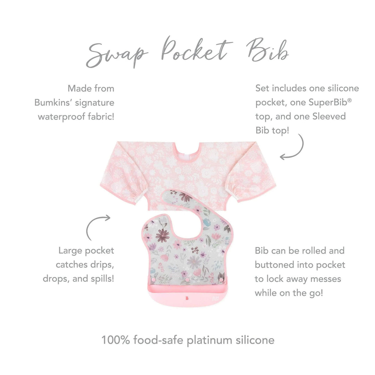 Bumkins Swap Pocket Bib - Floral + Lace