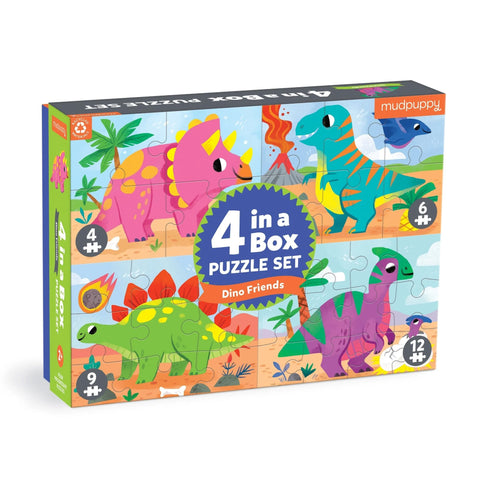 Mudpuppy 4-In-A-Box Puzzle Set - Dino Friends