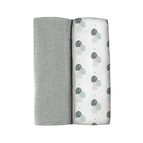 Beaba Pack of 2 XXL Muslins Organic Cotton - Light Grey + Playprint