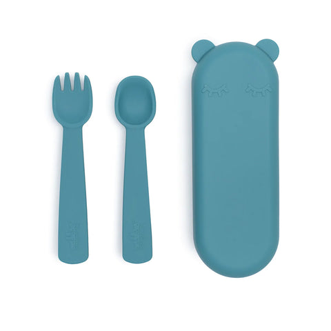 We Might Be Tiny Feedie Fork & Spoon Set Blue Dusk