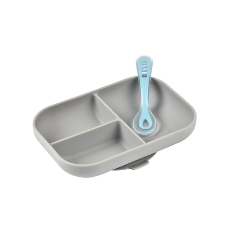 Beaba Silicone Suction Plate/Spoon Grey