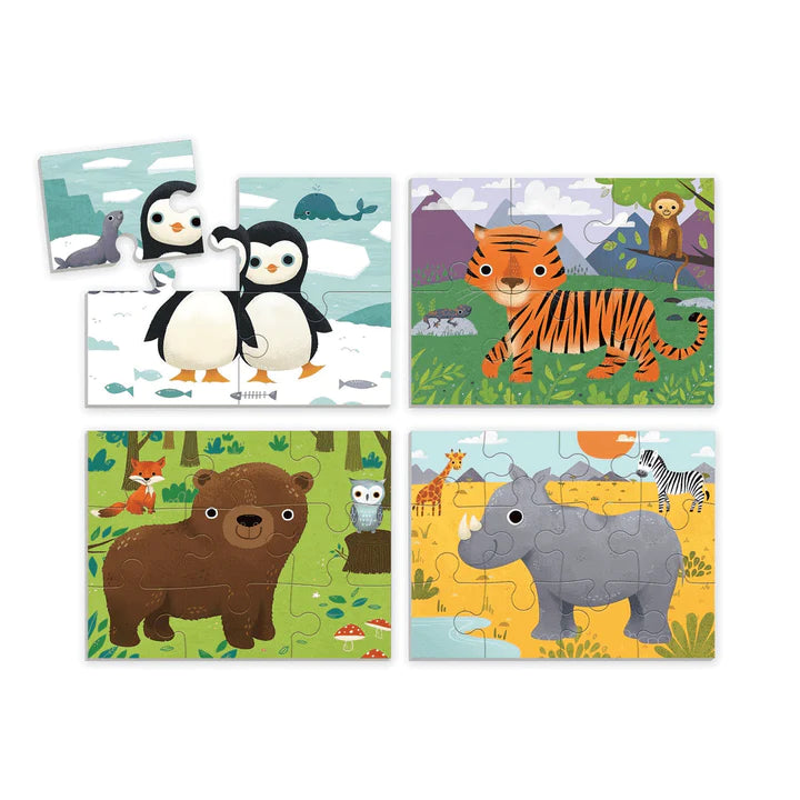 Mudpuppy 4-In-A-Box Progressive Puzzle - Animals of The World