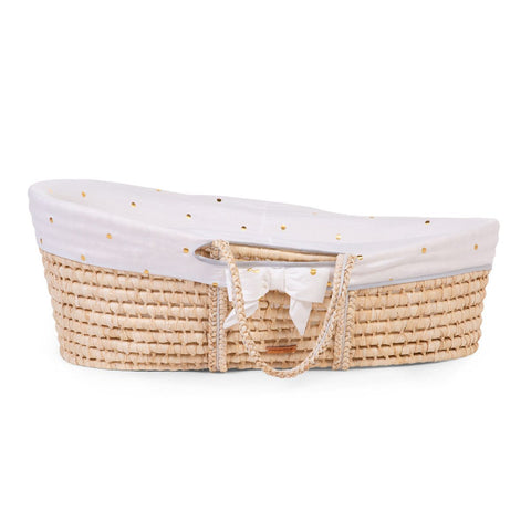 Childhome Moses Basket Soft Cornhusk with Mattress and Jersey Cover Gold Dots