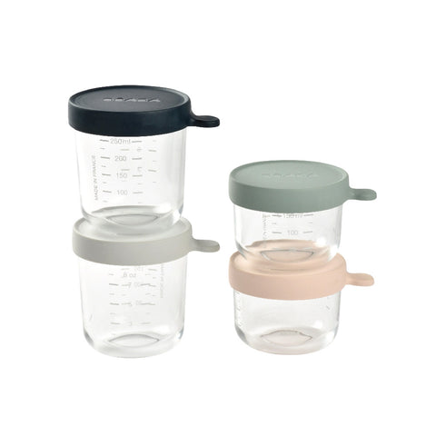 Beaba Glass Jars Set 4 Pink/Eucalyptus Green/Light Mist/Dark Blue