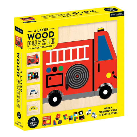 Mudpuppy 4 Layer Wood Puzzle - Transportation