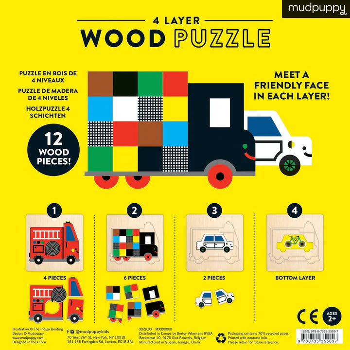 Mudpuppy 4 Layer Wood Puzzle - Transportation